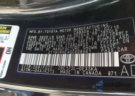 2016 Toyota Corolla S Plus из США, поврежденный, VIN 2T1BURHE4GC608461